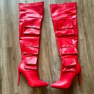 Cherry Red AZALEA WANG Thigh High Boots
